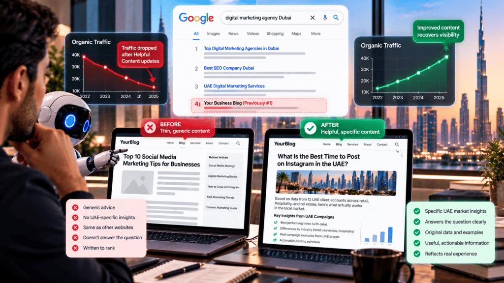 Google Helpful Content System UAE business blog visibility