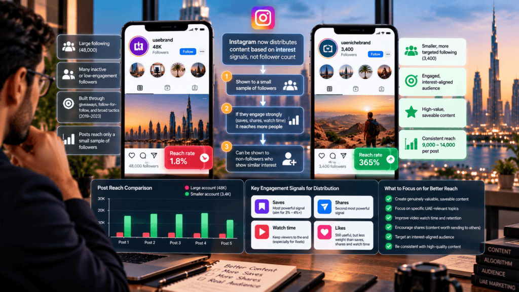 UAE Instagram reach decline large following 2026