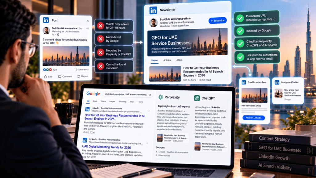LinkedIn newsletter GEO signals UAE B2B